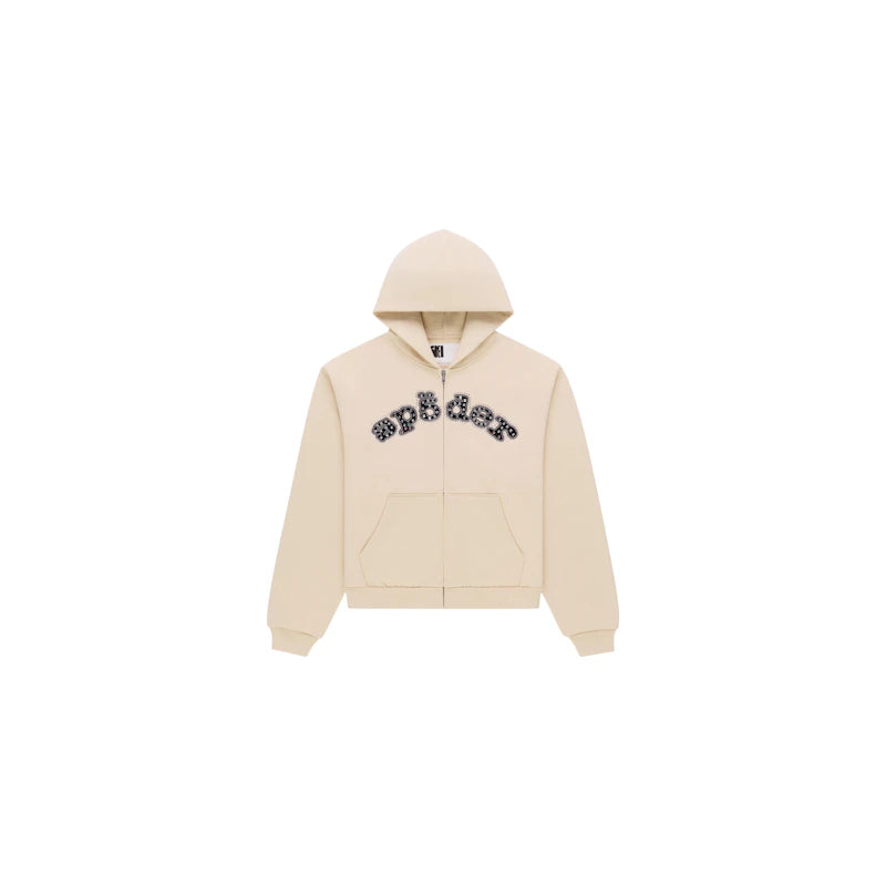Sp5der Mix Stone OG Logo Zip Up Hoodie Cream